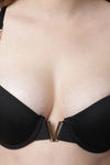 Pretty Cat Padded Plunge Wired Demi Coverage T-Shirt Bra - Black — thumbnail 6