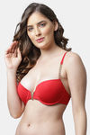 Pretty Cat Padded Plunge Wired Demi Coverage T-Shirt Bra - Red — thumbnail 3