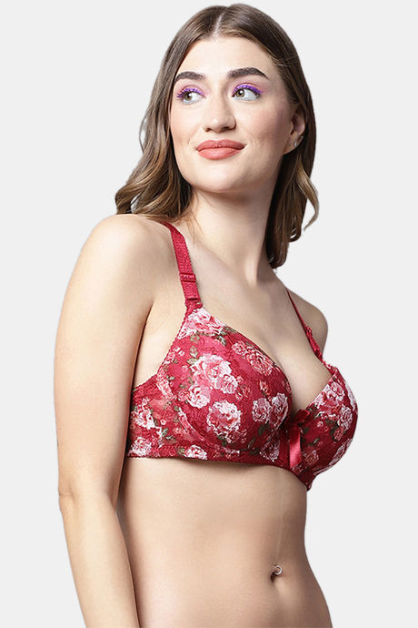 PrettyCat Padded Plunge Wired 3/4th Coverage T-Shirt Bra - Red — image 4