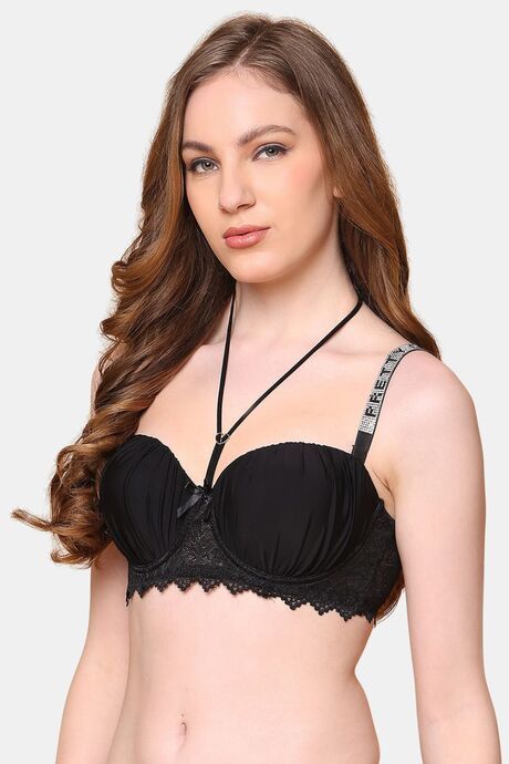 PrettyCat Lightly Padded Balconette Bra With Shine Strap for Women & Girls - Black — image 2