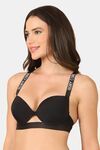 PrettyCat Monogram Shine Straps Underwire Sexy Pushup Bra - Black — thumbnail 2