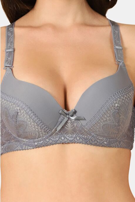 PrettyCat Sexy Lightly Padded Underwire T-shirt bra with bows - Grey — image 5