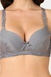 PrettyCat Sexy Lightly Padded Underwire T-shirt bra with bows - Grey — thumbnail 5