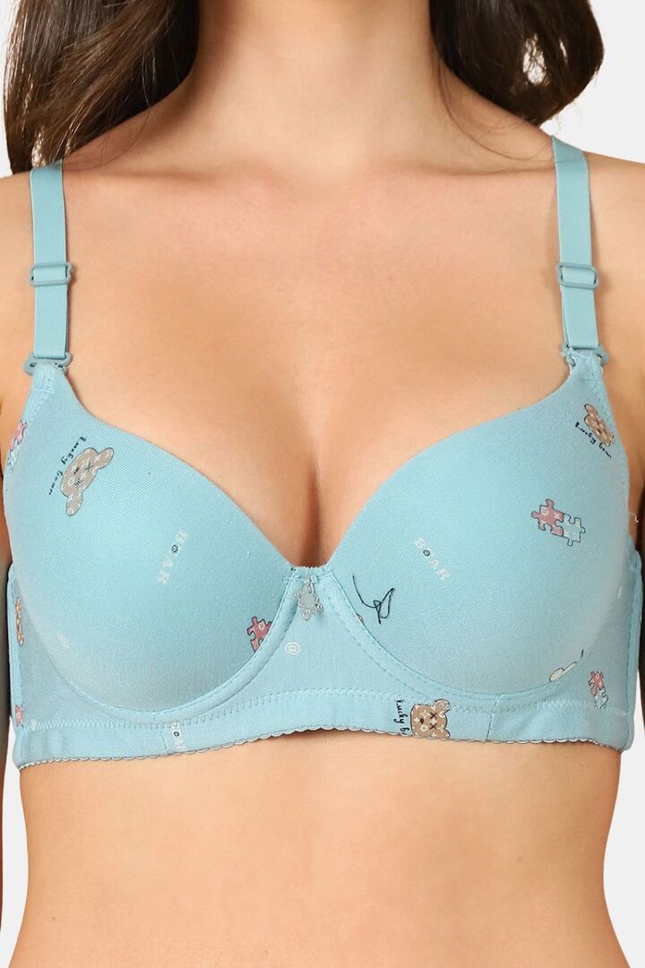 PrettyCat Lightly Padded Underwire Sexy T-shirt Bra With Teddy Print - Blue — image 4