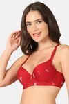 PrettyCat Lightly Padded Underwire Sexy T-shirt Bra With Teddy Print - Red — thumbnail 2