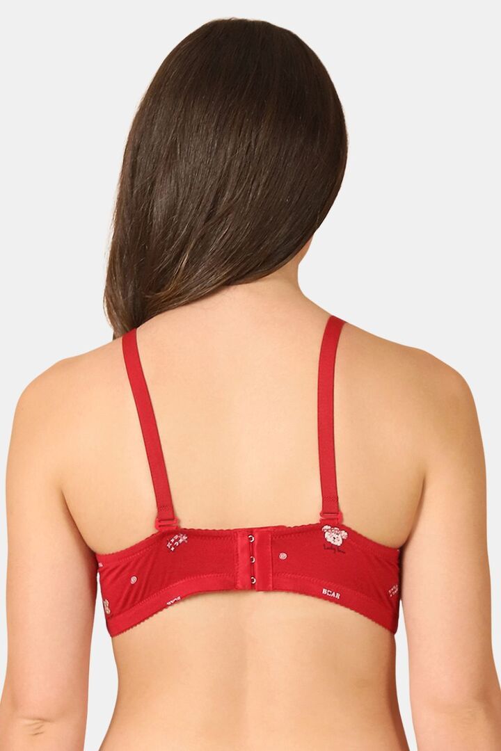 PrettyCat Lightly Padded Underwire Sexy T-shirt Bra With Teddy Print - Red — image 3