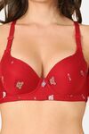 PrettyCat Lightly Padded Underwire Sexy T-shirt Bra With Teddy Print - Red — thumbnail 5