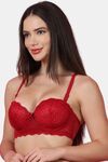 PrettyCat Women Sexy Underwire Balconette Lace Bra - Maroon — thumbnail 2