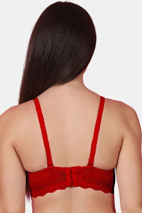 PrettyCat Women Sexy Underwire Balconette Lace Bra - Maroon — image 3