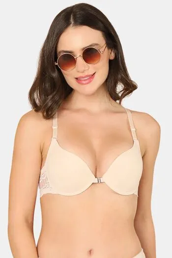 model image of PrettyCat Sexy Women Lightly Padded Underwire Plunge Bra - Beige