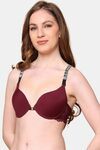 PrettyCat Sexy Women Lightly Padded Underwire Plunge Bra - Wine — thumbnail 2