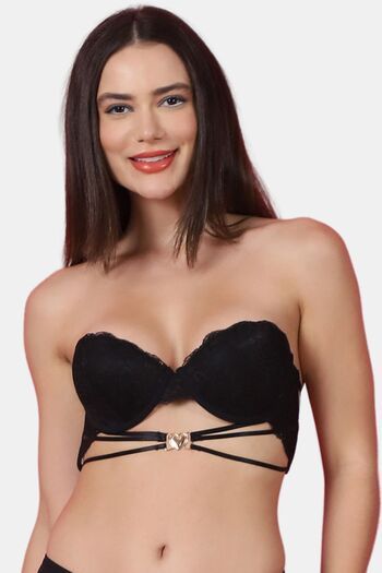 model image of PrettyCat Women Lightly Padded Underwire Sexy Balconette Bra With Cage Strap. - Black