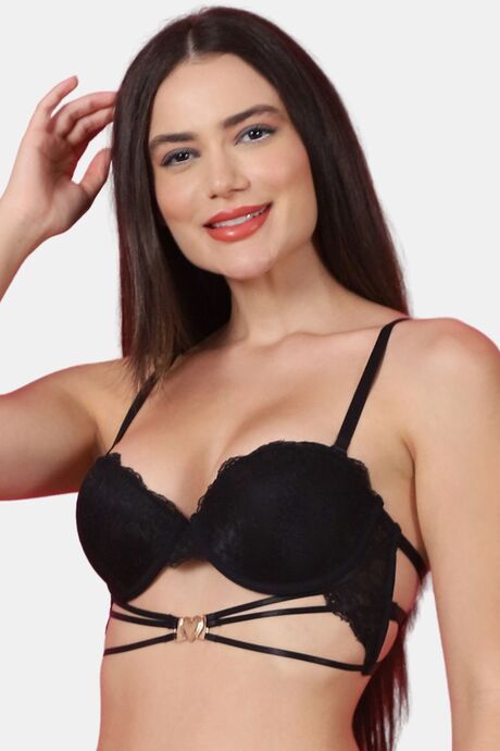 PrettyCat Women Lightly Padded Underwire Sexy Balconette Bra With Cage Strap - Black — image 2