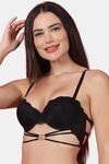 PrettyCat Women Lightly Padded Underwire Sexy Balconette Bra With Cage Strap. - Black — thumbnail 2