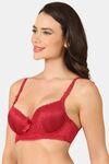 PrettyCat Women Lightly Padded Underwire Sexy Lace T-Shirt Bra - Maroon — thumbnail 2