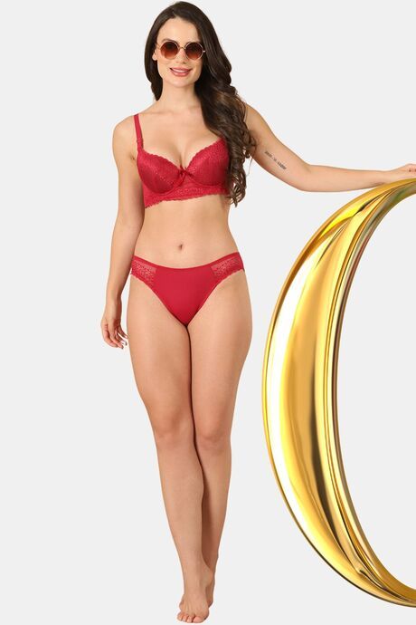 PrettyCat Women Lightly Padded Underwire Sexy Lace T-Shirt Bra - Maroon — image 4
