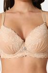 PrettyCat Women High Quality Floral Trim Lace T-Shirt Bra - Beige — thumbnail 5