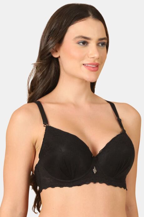 PrettyCat Women High Quality Floral Trim Lace T-Shirt Bra - Black — image 2