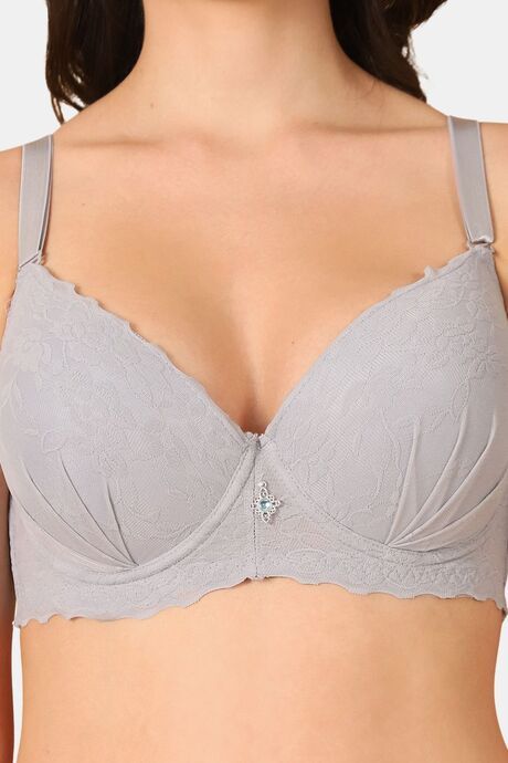 PrettyCat Women High Quality Floral Trim Lace T-Shirt Bra - Grey — image 5