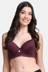 PrettyCat Women High Quality Floral Trim Lace T-Shirt Bra - Wine — thumbnail 1
