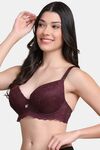 PrettyCat Women High Quality Floral Trim Lace T-Shirt Bra - Wine — thumbnail 2