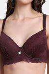 PrettyCat Women High Quality Floral Trim Lace T-Shirt Bra - Wine — thumbnail 5
