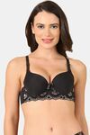 PrettyCat Lightly Padded Underwire Sexy Lace T-Shirt Bra - Black — thumbnail 1