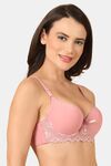 PrettyCat Lightly Padded Underwire Sexy Lace T-Shirt Bra - Pink — thumbnail 2