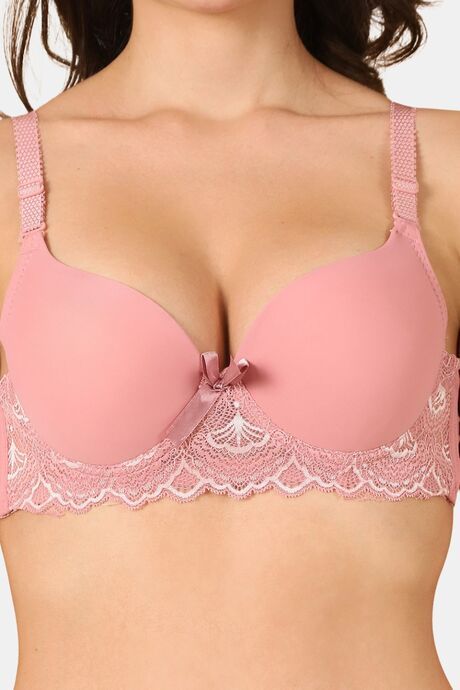 PrettyCat Lightly Padded Underwire Sexy Lace T-Shirt Bra - Pink — image 5