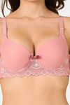 PrettyCat Lightly Padded Underwire Sexy Lace T-Shirt Bra - Pink — thumbnail 5