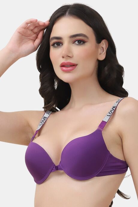 PrettyCat Shine Strap Sexy Front Open Underwire Pushup Bra - Purple — image 2