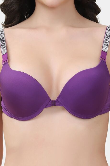 PrettyCat Shine Strap Sexy Front Open Underwire Pushup Bra - Purple — image 5