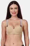 PrettyCat Shine Strap Sexy Half Cup Underwire Balconette Bra - Beige — thumbnail 1