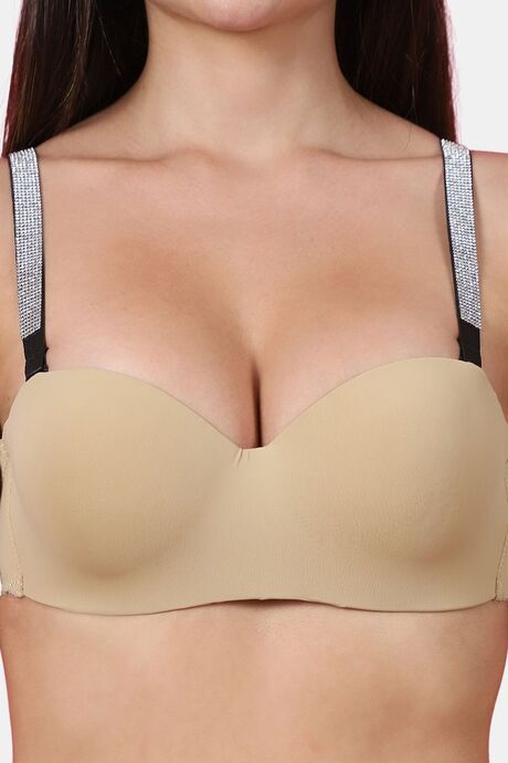 PrettyCat Shine Strap Sexy Half Cup Underwire Balconette Bra - Beige — image 5