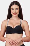 PrettyCat Shine Strap Sexy Half Cup Underwire Balconette Bra - Black — thumbnail 1