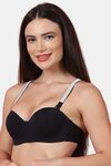 PrettyCat Shine Strap Sexy Half Cup Underwire Balconette Bra - Black — thumbnail 2