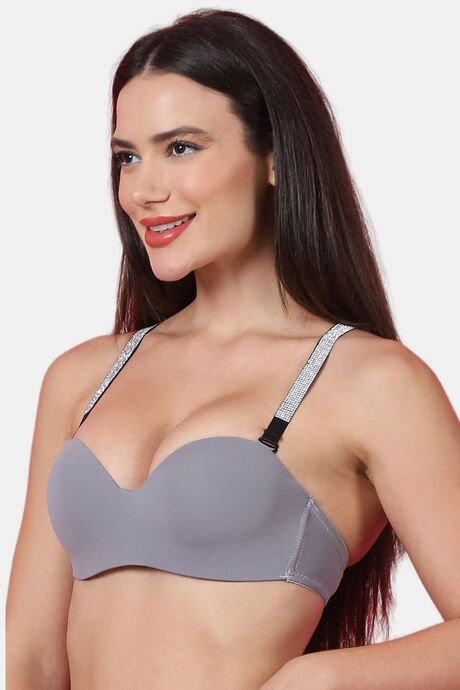 PrettyCat Shine Strap Sexy Half Cup Underwire Balconette Bra - Grey — image 2