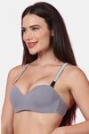 PrettyCat Shine Strap Sexy Half Cup Underwire Balconette Bra - Grey — thumbnail 2