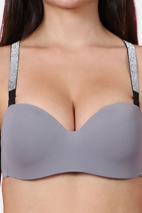 PrettyCat Shine Strap Sexy Half Cup Underwire Balconette Bra - Grey — image 5