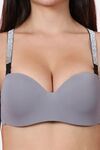 PrettyCat Shine Strap Sexy Half Cup Underwire Balconette Bra - Grey — thumbnail 5