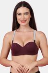 PrettyCat Shine Strap Sexy Half Cup Underwire Balconette Bra - Wine — thumbnail 1