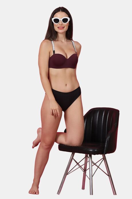 PrettyCat Shine Strap Sexy Half Cup Underwire Balconette Bra - Wine — image 4