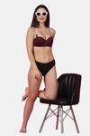 PrettyCat Shine Strap Sexy Half Cup Underwire Balconette Bra - Wine — thumbnail 4