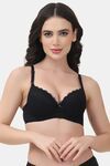 PrettyCat Underwire Lightly Padded T-shirt Bra With Sexy Trim Lace - Black — thumbnail 1