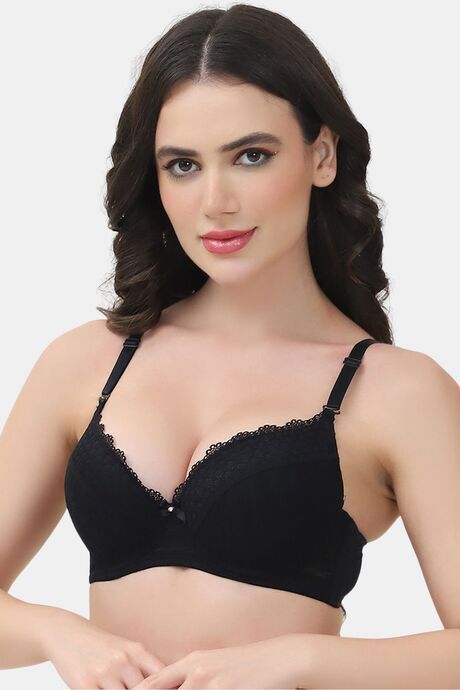 PrettyCat Underwire Lightly Padded T-shirt Bra With Sexy Trim Lace - Black — image 2