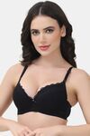 PrettyCat Underwire Lightly Padded T-shirt Bra With Sexy Trim Lace - Black — thumbnail 2