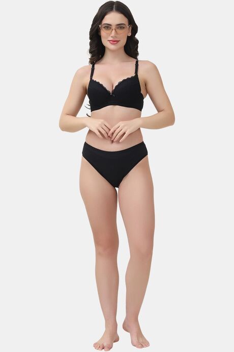 PrettyCat Underwire Lightly Padded T-shirt Bra With Sexy Trim Lace - Black — image 4