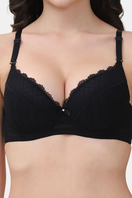 PrettyCat Underwire Lightly Padded T-shirt Bra With Sexy Trim Lace - Black — image 5