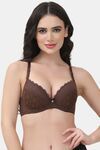 PrettyCat Underwire Lightly Padded T-shirt Bra With Sexy Trim Lace - Brown — thumbnail 1