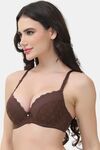 PrettyCat Underwire Lightly Padded T-shirt Bra With Sexy Trim Lace - Brown — thumbnail 2